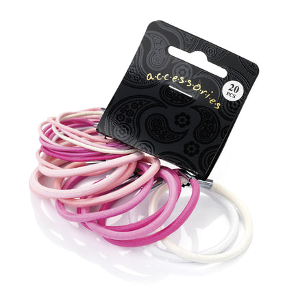 20 Pink White Thick Thin Hair Elastics Bobbles Hairbands
