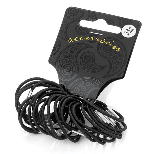 24 Small Thin Mini Black Hair Elastic Hair Bobbles Hairbands School