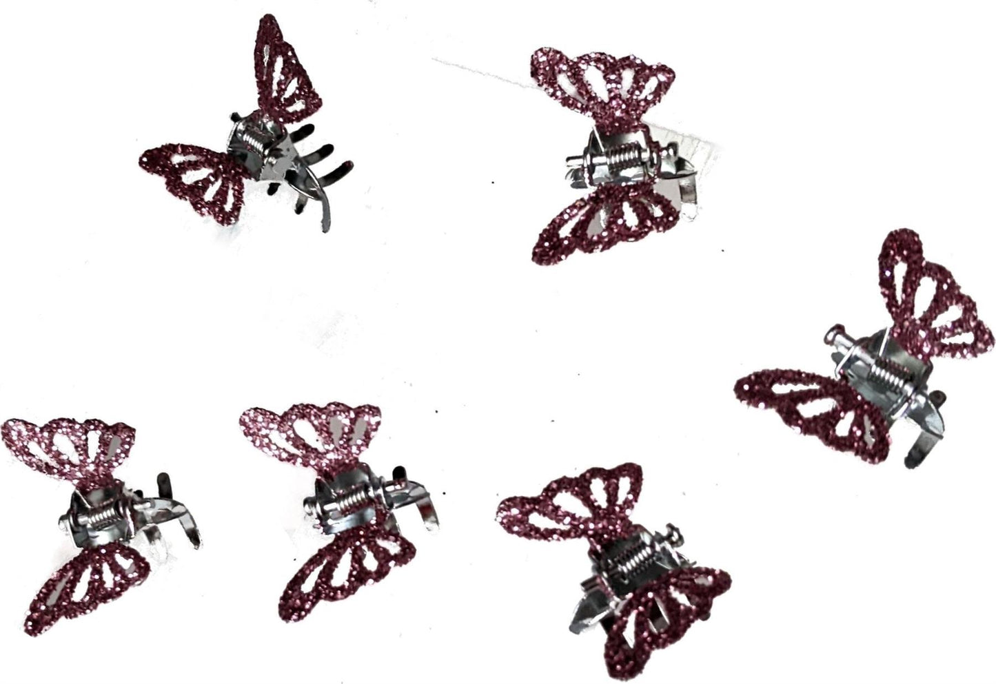 6 Small Mini Tiny Metal Pink Glitter Butterfly Hair Claws Clips Clamps