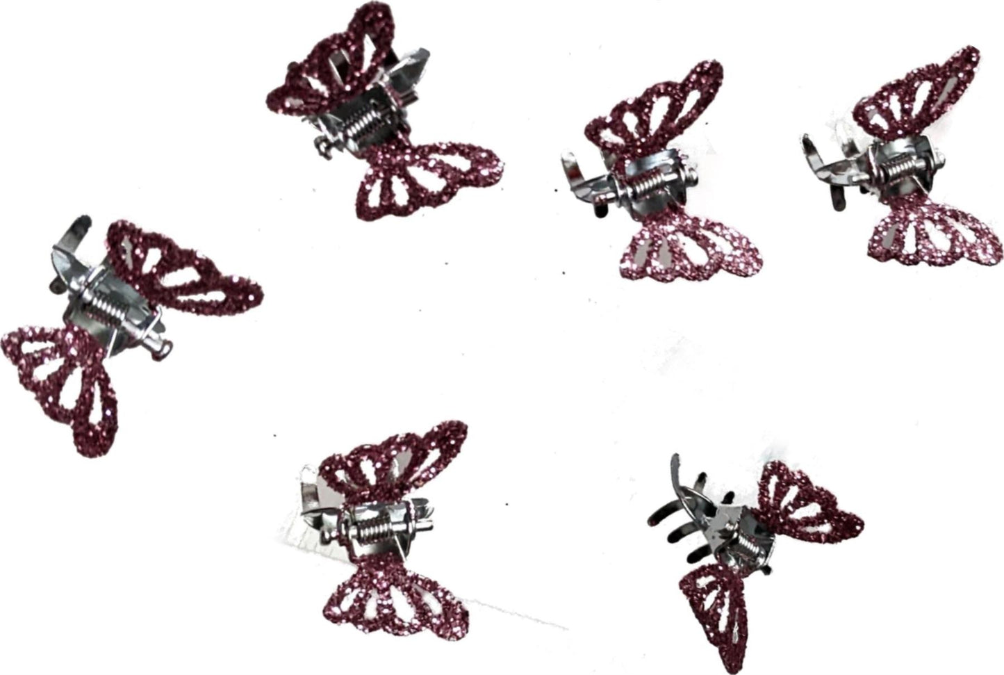 6 Small Mini Tiny Metal Pink Glitter Butterfly Hair Claws Clips Clamps
