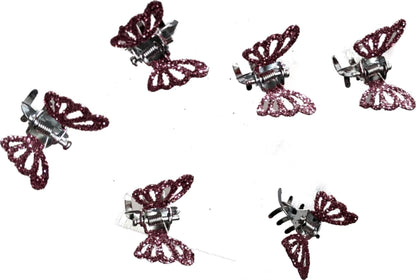 6 Small Mini Tiny Metal Pink Glitter Butterfly Hair Claws Clips Clamps