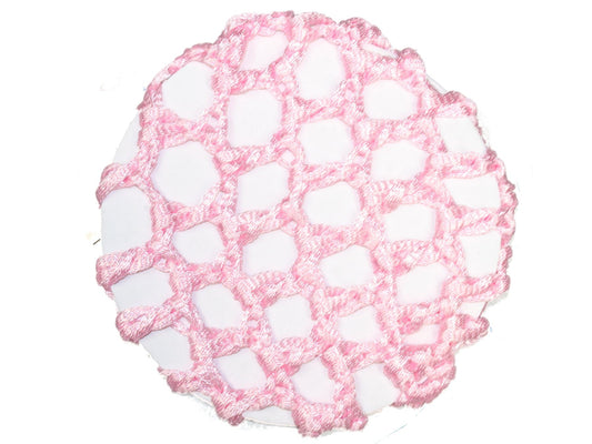Pink Ribbon Knot Crochet Bun Elasticated Hair Net Ballet Dance Gymnastics