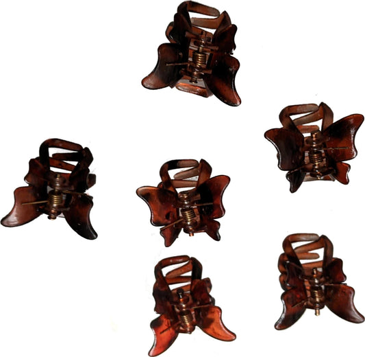 6 Small Mini 2cm Tort Brown Plastic Butterfly Hair Claws Clips Clamps