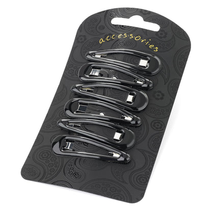 Six 5cm Black Plastic Coated Metal Sleepie Snap Hair Clips Bendies Slides