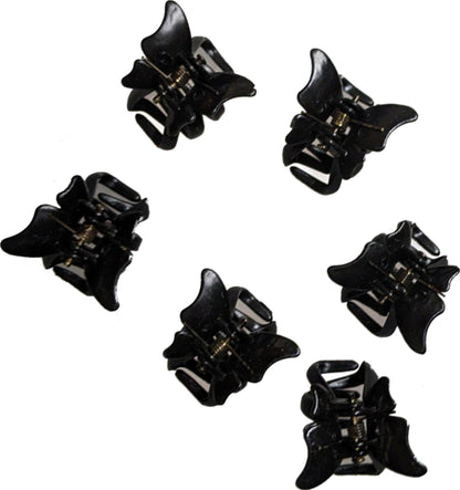 Pack of 6 Small Mini 2cm Black Plastic Butterfly Hair Claws Clips Clamps
