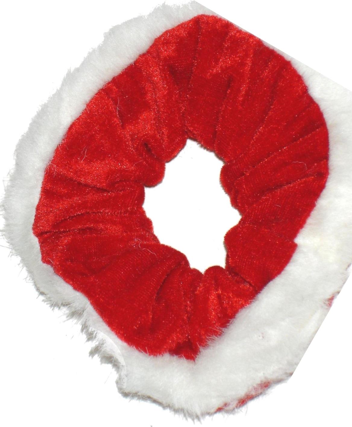 Red White Christmas Velvet Fur Scrunchie Hair Bobble Elastic Xmas