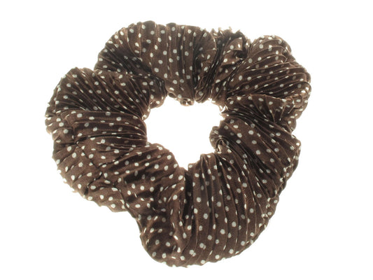 Brown Crinkle Dot Spot Fabric Hair Scrunchie Hair Bobble Hair Elastic Band