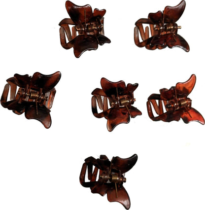 6 Small Mini 2cm Tort Brown Plastic Butterfly Hair Claws Clips Clamps