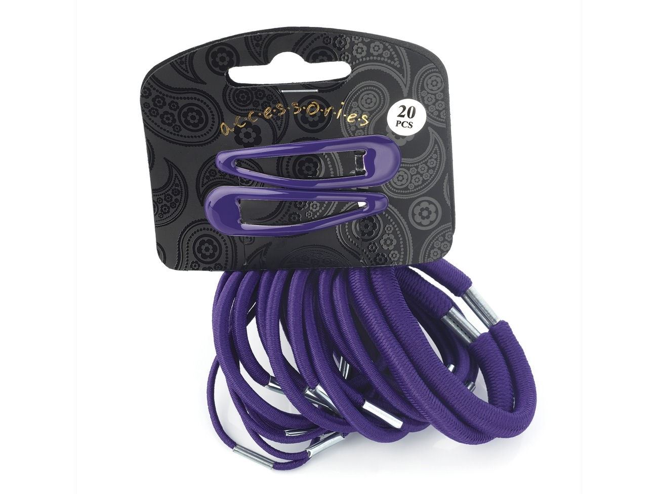 20 Piece Purple Hair Elastic Band Bobble Snap Hair Clip Slide School Set