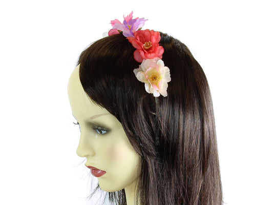 Pastel Rose Flower Garland Narrow Thin Metal Headband Hair Band Festival