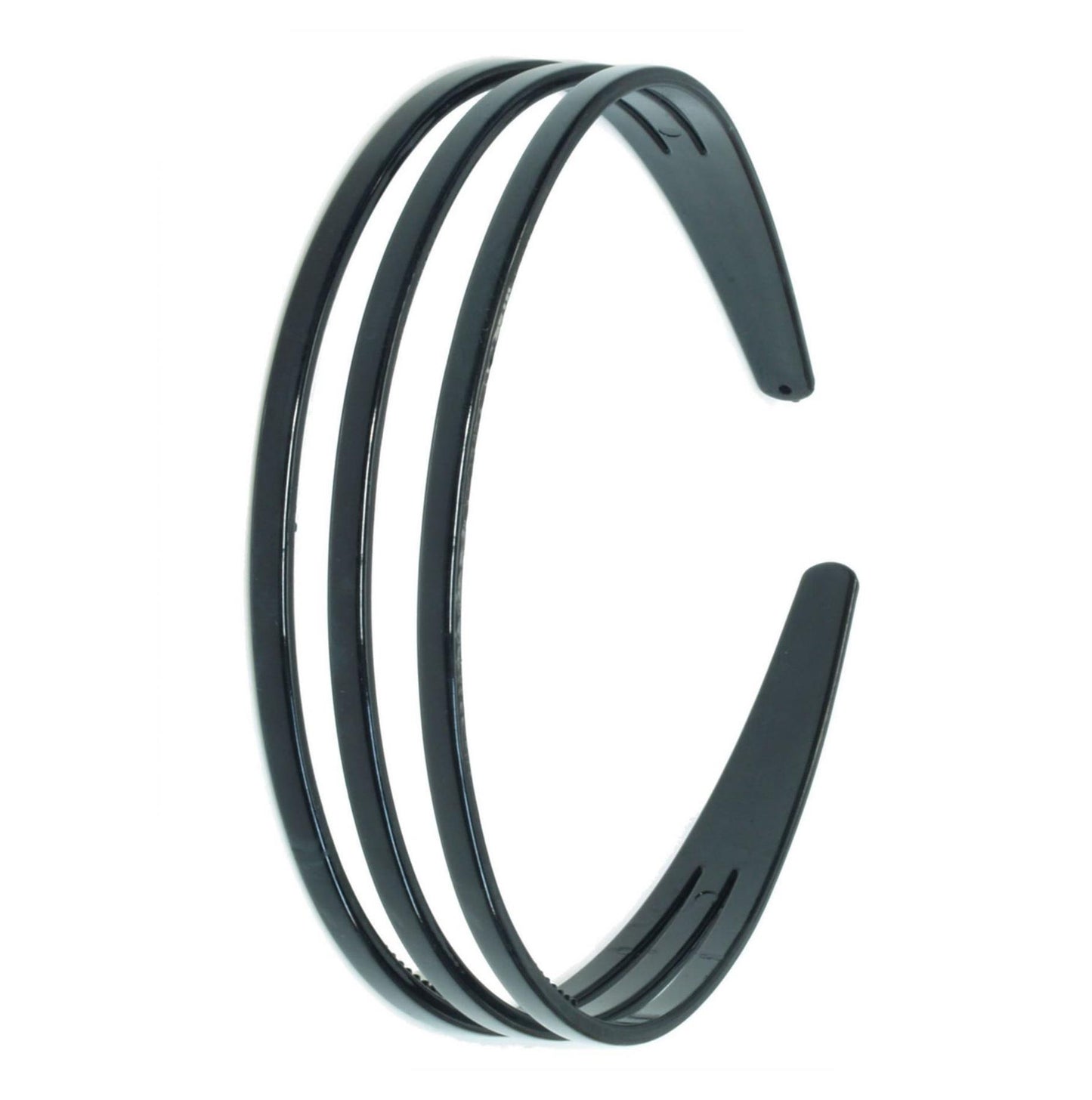 Black Triple 3 Row Plastic Alice Band Hair Band Headband With Grip