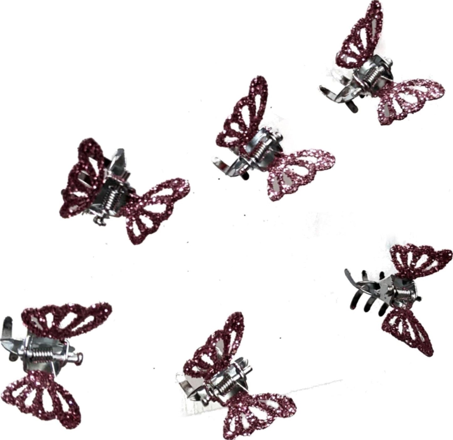 6 Small Mini Tiny Metal Pink Glitter Butterfly Hair Claws Clips Clamps