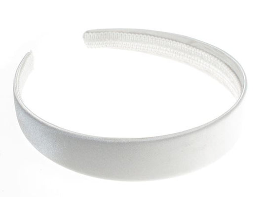 2.5cm (1") White Satin Covered Plastic Alice Hair Band Headband No Teeth