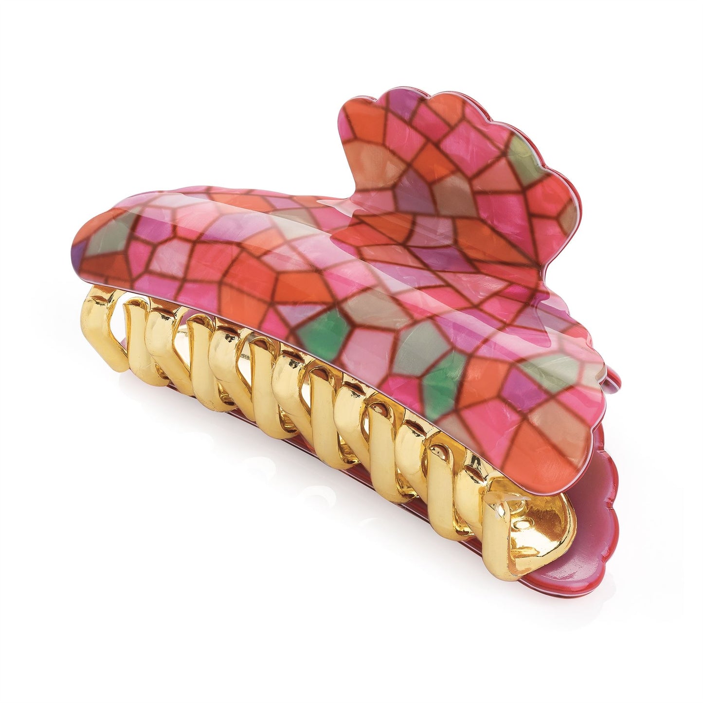 8.5cm Pretty Pink Mosaic Chunky Plastic Hair Claw Clamp Hair Clip