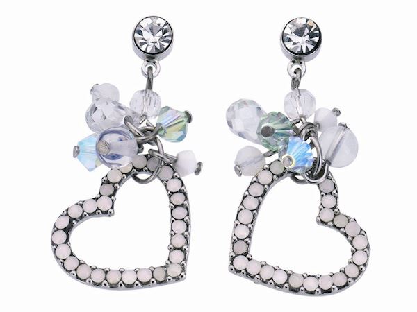 Crystal Cluster Heart Drop Earrings Womens Ladies Girls