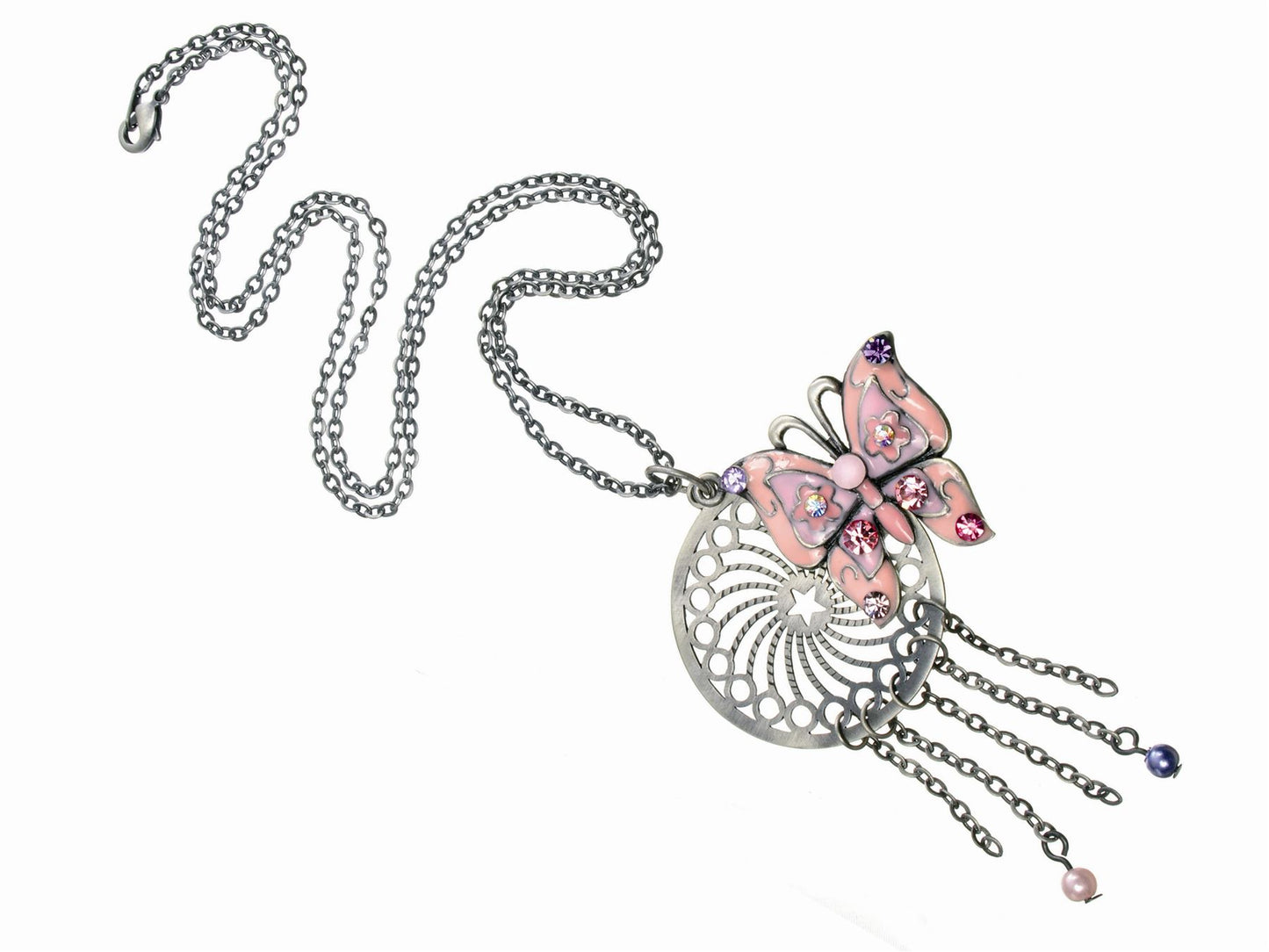 Crystal Pink Butterfly Charm Pendant Necklace Jewellery Ladies Women