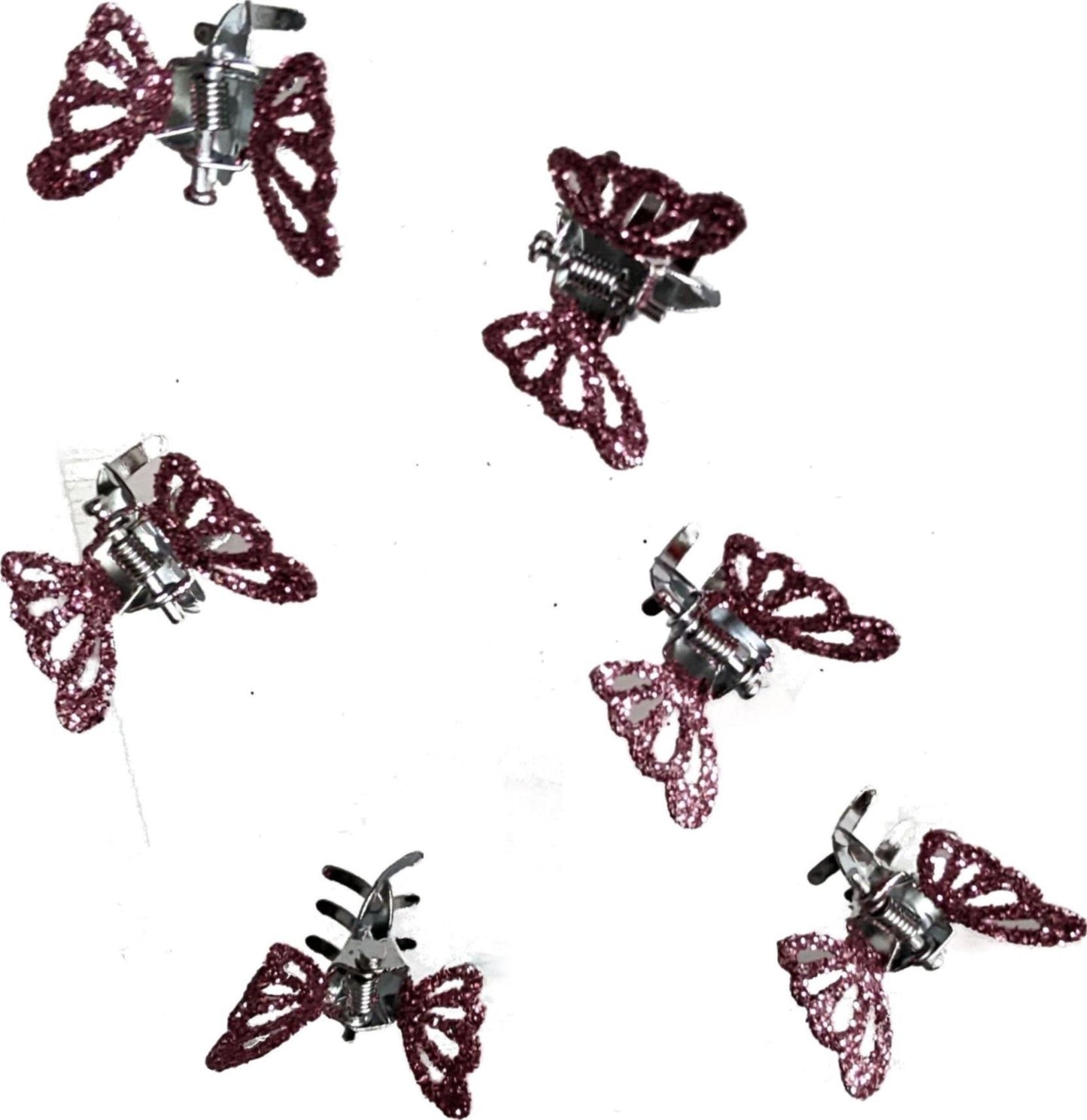 6 Small Mini Tiny Metal Pink Glitter Butterfly Hair Claws Clips Clamps