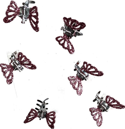 6 Small Mini Tiny Metal Pink Glitter Butterfly Hair Claws Clips Clamps
