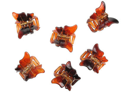 6 Small Mini 2cm Tort Brown Plastic Butterfly Hair Claws Clips Clamps