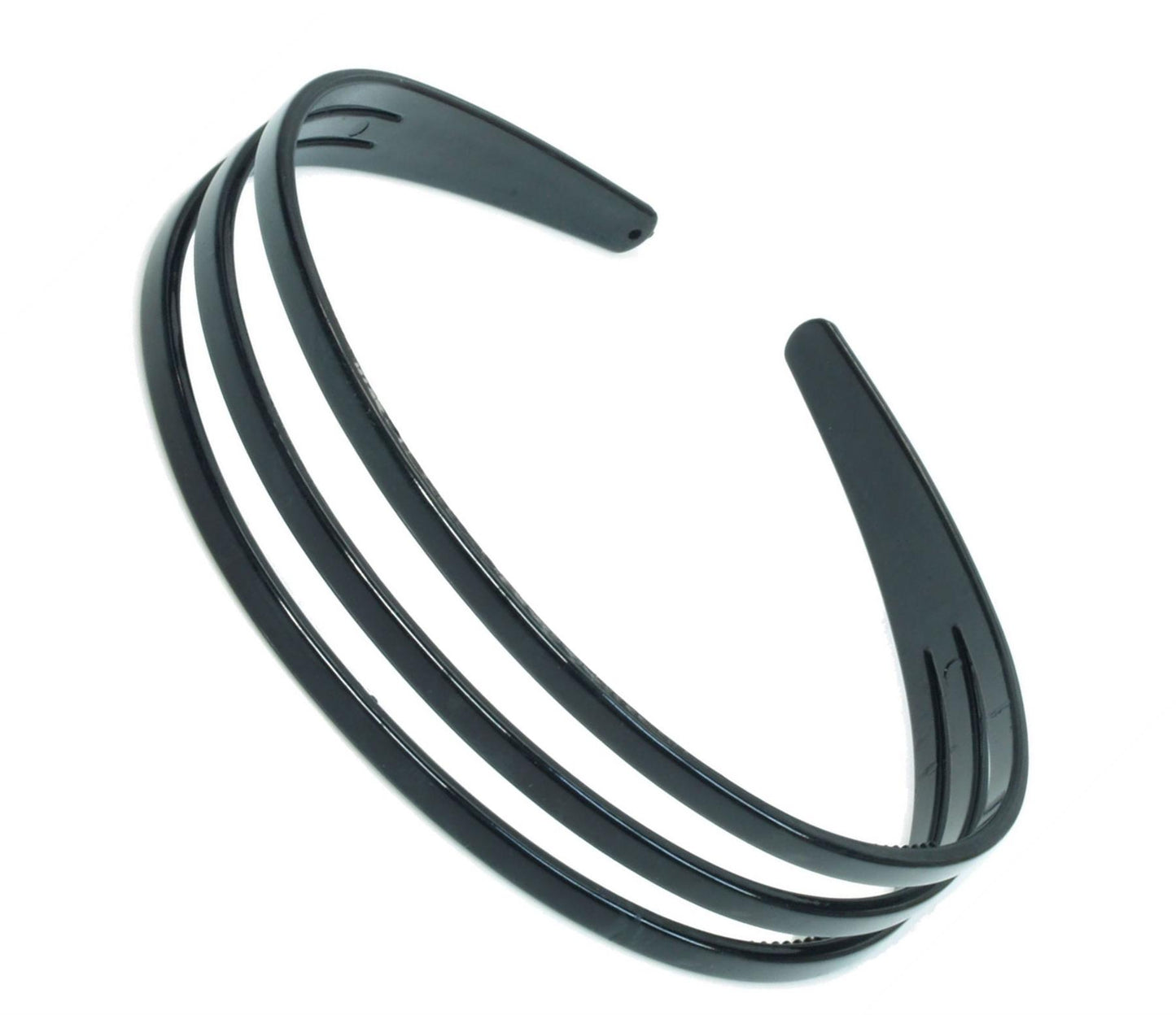 Black Triple 3 Row Plastic Alice Band Hair Band Headband With Grip
