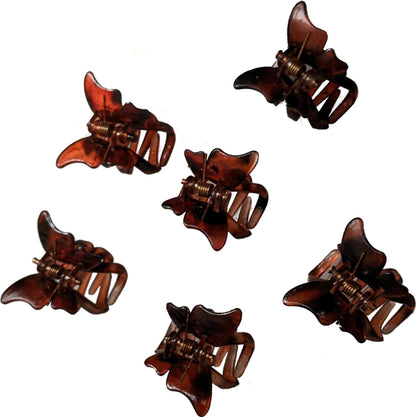 6 Small Mini 2cm Tort Brown Plastic Butterfly Hair Claws Clips Clamps