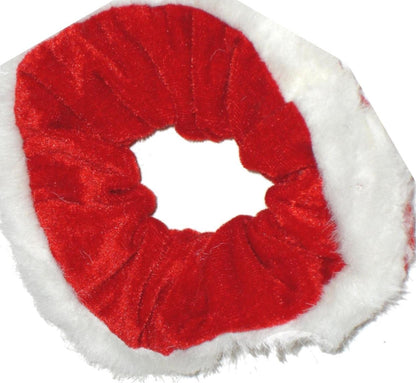 Red White Christmas Velvet Fur Scrunchie Hair Bobble Elastic Xmas