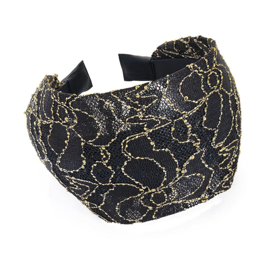 Ladies Large Wide Vintage Gold Lace Flower Plastic Headband Hair Band Boho