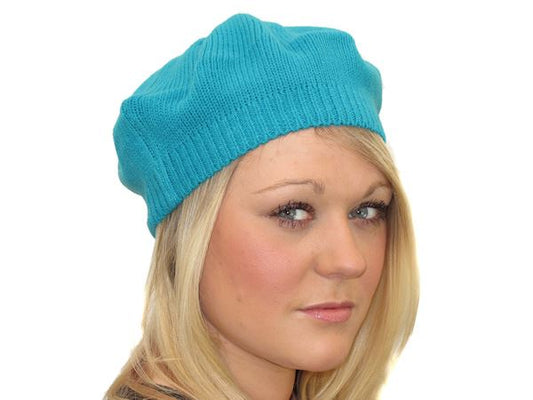 Ladies Womens Soft Warm Winter Aqua Blue Knitted Classic French Beret Hat