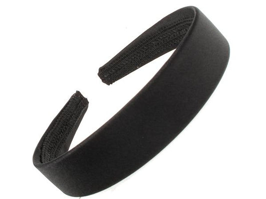 2.5cm (1") Black Satin Covered Plastic Alice Hair Band Headband No Teeth
