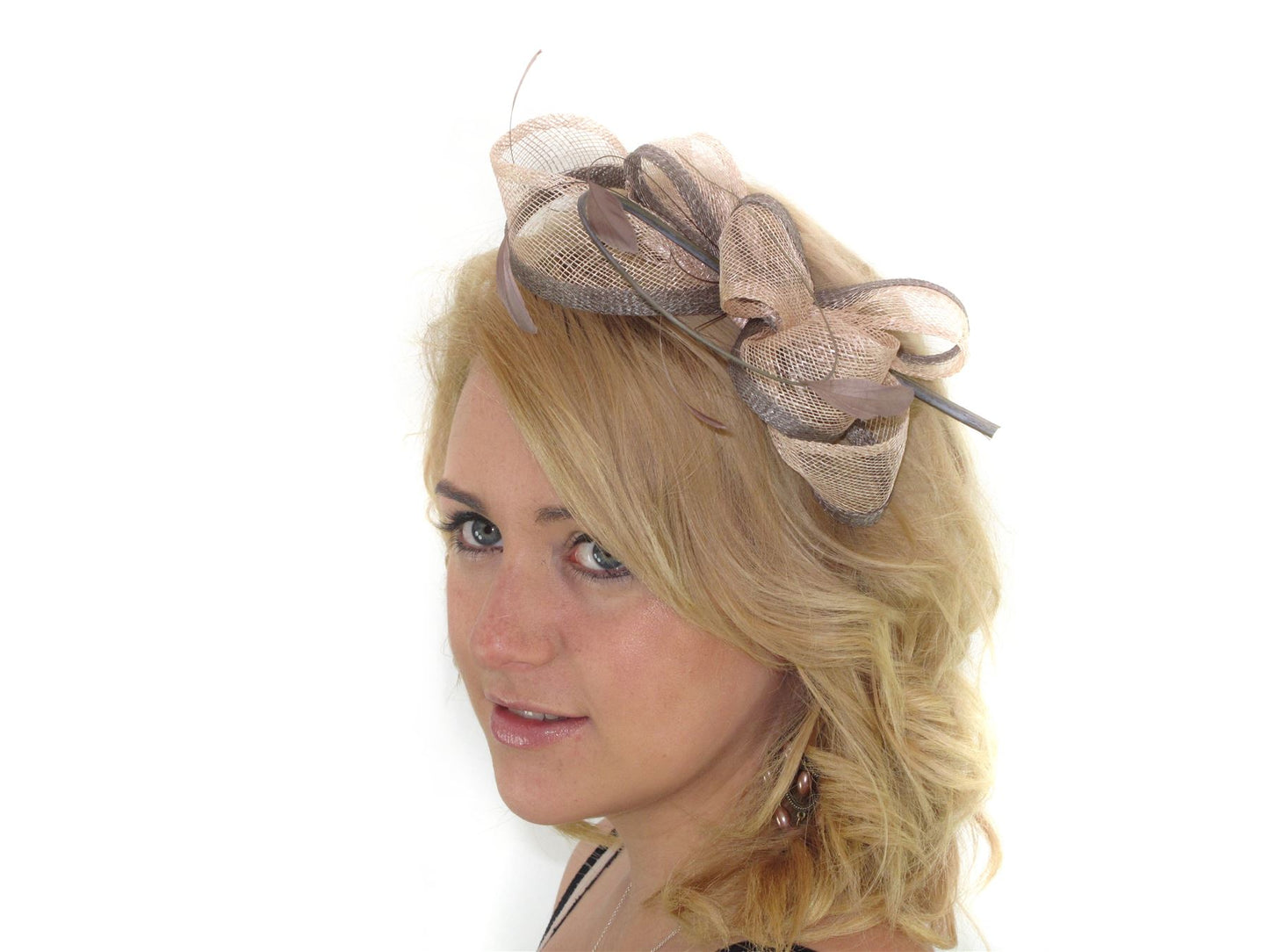 Coffee Brown Two Tone Loop Quill Feather Hair Comb Fascinator Wedding Races