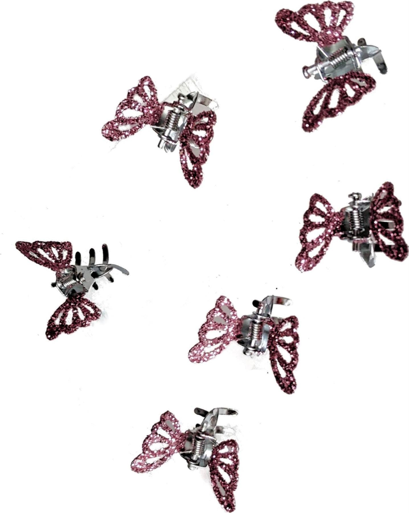 6 Small Mini Tiny Metal Pink Glitter Butterfly Hair Claws Clips Clamps