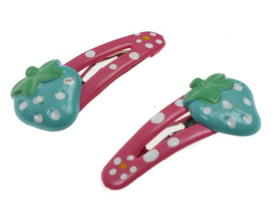Green Pink 3.5cm Mini Strawberry Hair Bendies Sleepies Snap Clips Slides
