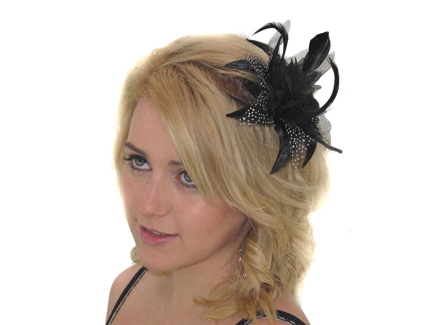 Black Spotted Women Hat Fascinator Weddings Ladies Day Races Royal Ascot