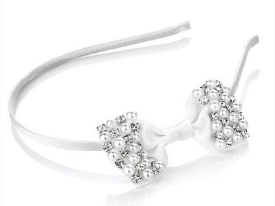 White Crystal Pearl Bow Head Band