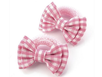 Pink Gingham Bow Ponio Donut School Hair Bobbles