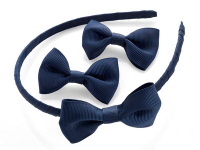 Navy Blue Ribbon Bow Headband Set