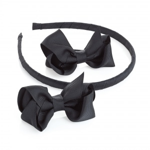 2 Black Ribbon Bows  and Headband Set