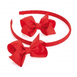 2 Red Ribbon Bows  and Headband Set