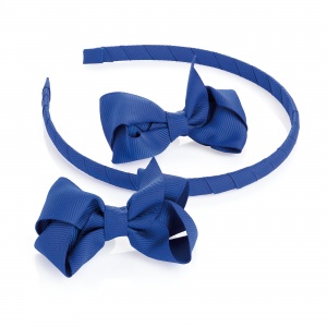 2 Royal Blue Ribbon Bows  and Headband Set