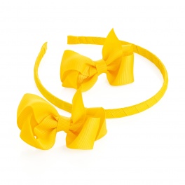 2 Yellow Ribbon Bows  and Headband Set