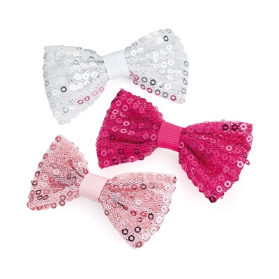 3 Pink Sequin Bow Hair Clip Set