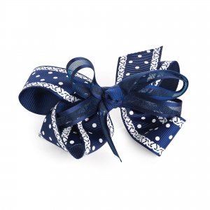 Polka Dot Navy Blue hair bow on clip