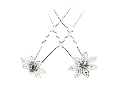 Pair of Flower Crystal Hair Pins