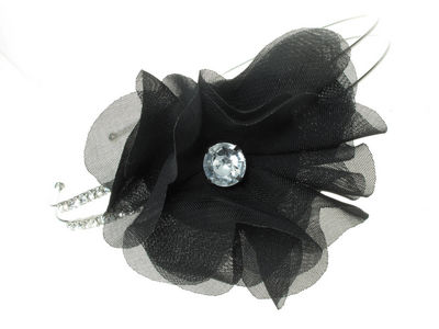Black Crystal Chiffon Flower Headband