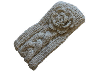 Cream Flower Knitted Winter Headband