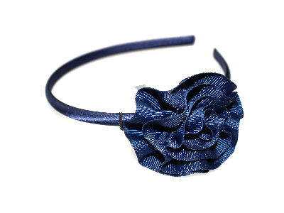 Navy Blue Ribbon Ruffle Flower Headband