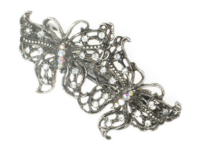 Antique Silver Butterfly Hair Barrette Clip