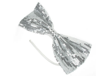 Silver Grey Sequinned Bow Fascinator Band