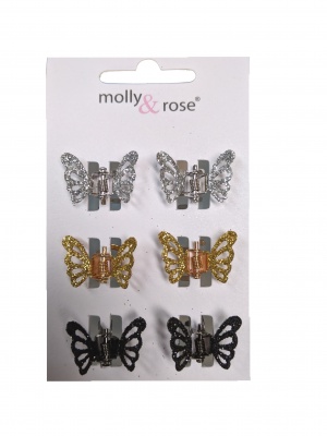 Black Silver Gold Glitter Small Butterfly Claw Clips