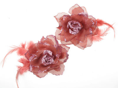 Pink Glitter Rose Flower Hair Clips/Corsages